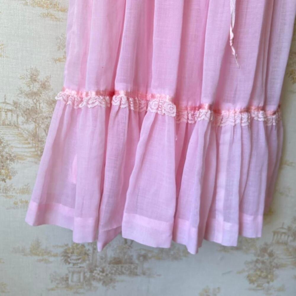 Vintage 70s Sears Pink Prairie Dress Womens XS Pleated Ruffle Coquette Romantic - Picture 8 of 8